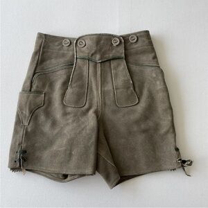 Vintage Austrian Men's Lederhosen Leather Shorts Green/ Brown  Oktoberfest